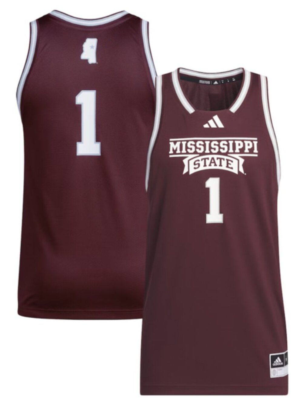 Mississippi State Bulldogs adidas Swingman Basketball Jersey #1, Maroon, Med NWT